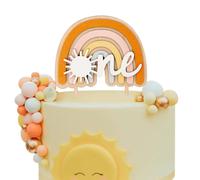 Muweol the Sun Wooden Cake Topper - Tema de Boho 1st/First Birthday Party Decoration Hippie Rainbow Baby Shower Suministros para Baby Boys Girls