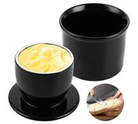 MUXHEL Mantequillera de porcelana con tapa, 180 g, color negro, mantequera francesa de cerámica con manivela, olla redonda para mantequilla blanda