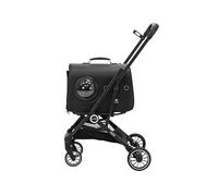 Muxi Carrito para perros y gatos 2 en 1 de lujo plegable con transportín extraíble ruedas delanteras 360° con amortiguación estructura plegable para animales pequeños y medianos (Negro)