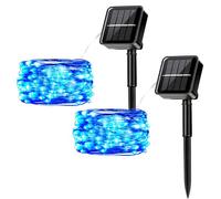 MUXIJIA 2 piezas de Guirnalda de luces LED solar para exteriores, 12M / 40Ft 100 LEDS luces de cadena impermeables Luces de cadena solar de 8 modos para decorar jardín, patio, patio, fiesta (Azul)