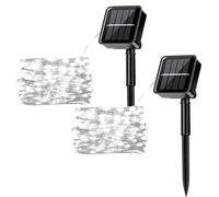 MUXIJIA 2 piezas de Guirnalda de luces LED solar para exteriores, 12M / 40Ft 100 LEDS luces de cadena impermeables Luces de cadena solar de 8 modos para decorar jardín, patio, patio, fiesta (Blanco)