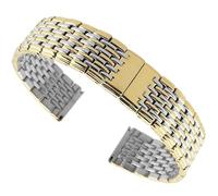 MUXUMAO Correa de reloj universal de acero inoxidable macizo con nueve cuentas, pulsera de reloj for mujer de 13 mm, 18 mm, 20 mm y 22 mm de grosor, repuesto(Silver Gold,13mm)