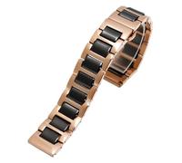 MUXUMAO Correa de reloj universal de acero inoxidable y cerámica for mujer, talla pequeña (12/13/14/15/16/17/18), con sistema de liberación rápida.(Gold black,16mm)