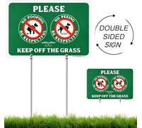MUXYH Letrero de doble cara con texto en inglés "No Peeing and No Pooping Dog " Please Be Respectful, Keep Off The Grass, letrero de metal para patio, 12 x 9 pulgadas, con estacas de metal largas,