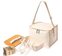 MUY CHULO Set Fiambrera 1L Tapa de Bambú y Bolsa Nevera Isotérmica Portátil | Certificación Food Grade | Interior de Aluminio | Cierre Seguro | Incluye Cubiertos | Ideal para Trabajo, Viaje y Escuela