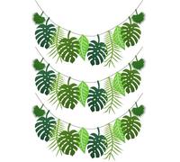 MUYAPAY 3 Piezas Guirnalda Jungla Pancarta Hojas Tropicales Banderines Fiesta Verano Decoracion Jungla Reutilizablemonstera Cumpleaños Hojas Palma Hawaiana Decoración Temática