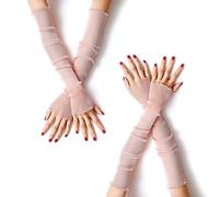 MUYDZ 2 Pair Women's Long Arm Sleeves with Lace Mesh Tulle Gloves, Cooling and Warming Dual Purpose Sun Sleeves for Women, Girls Party and Outdoor Activities (Pink)