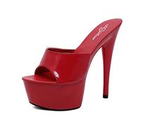 MUYEY 15Cm Bailarina Tacones Altos Mujeres Sexy Plataforma Pole Dance Sandalias Stripper Nightclub Party Dance Platform Sandalias De Gran Tamaño Unisex,Rojo,37