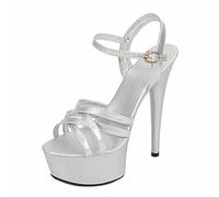 MUYEY 15Cm Bailarina Tacones Altos Mujeres Sexy Plataforma Pole Dance Sandalias Stripper Nightclub Party Dance Platform Sandalias De Gran Tamaño Unisex,Plata,37