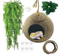 MUYG Escondites de cáscara de coco con cresta de gecko y lagarto, cabaña de reptiles, conchas, nido de concha, escondite duradero, cueva colgante, hábitat, camaleón, mini condominio, escalada