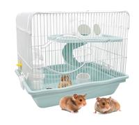 MUYG Jaula portátil de 2 niveles para hámster y hábitats, jaulas de metal de viaje para ratones con botella de agua, casas y rueda de ejercicio para cualquier raza de hámster y animal pequeño (14.6 x