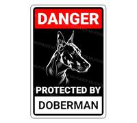 MUYIASER Cartel de aluminio con texto en inglés "Danger Protected By Doberman Beware Of Dog" para puerta, puerta, patio, decoración de pared del hogar, 8 x 12 pulgadas