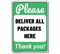 MUYIASER Letrero de entrega para interiores con texto en inglés "Please Deliver All Packages Here" (verde) de 8 x 12 pulgadas