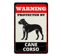 MUYIASER Letrero de metal de aluminio con texto en inglés "Beware of Dog For Fence Warning Protected By Cane Corso" para exteriores, patio, hogar, cocina, granja, jardín, decoración de pared, 8 x 12