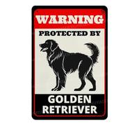MUYIASER Letrero de metal de aluminio con texto en inglés "Beware of Dog For Fence Warning Protected By Golden Retriever" para exteriores, patio, hogar, cocina, granja, jardín, decoración de pared, 8