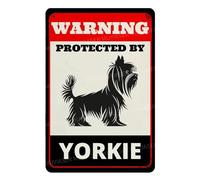 MUYIASER Letrero de metal de aluminio con texto en inglés "Beware of Dog" para valla de advertencia protegida por Yorkie para exteriores, patio, hogar, cocina, granja, jardín, decoración de pared, 8 x