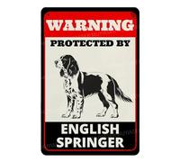 MUYIASER Letrero de metal de aluminio con texto en inglés "Beware of Dog" para valla de advertencia protegida por el inglés Springer, letrero de advertencia para patio, hogar, cocina, granja, jardín