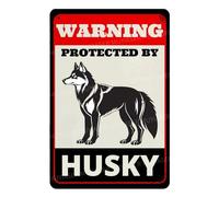 MUYIASER Letrero de metal de aluminio con texto en inglés "Beware of Dog" para valla de advertencia protegida por Husky, letrero de advertencia para patio, hogar, cocina, granja, jardín, decoración de