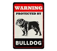 MUYIASER Letrero de metal de aluminio con texto en inglés "Beware of Dog" para valla de advertencia protegida por bulldog, letrero de advertencia para patio, hogar, cocina, granja, jardín, decoración