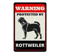 MUYIASER Letrero de metal de aluminio con texto en inglés "Beware of Dog" para valla de advertencia protegida por Rottweiler, para patio, hogar, cocina, granja, jardín, decoración de pared, 8 x 12