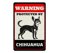 MUYIASER Letrero de metal de aluminio con texto en inglés "Beware of Dog" para valla de advertencia protegida por Chihuahua, letrero de metal de aluminio para patio, hogar, cocina, granja, jardín