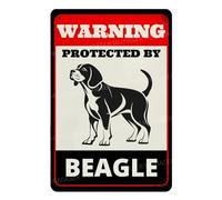 MUYIASER Letrero de metal de aluminio con texto en inglés "Beware of Dog" para valla de advertencia protegida por Beagle, letrero de metal de aluminio para patio, hogar, cocina, granja, jardín