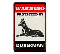 MUYIASER Letrero de metal de aluminio con texto en inglés "Beware of Dog" para valla de advertencia protegida por Doberman, letrero de advertencia para patio, hogar, cocina, granja, jardín, decoración
