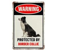 MUYIASER Letrero de metal de aluminio con texto "Warning Protected By Border Collie", letrero de advertencia para valla, patio, hogar, cocina, granja, jardín, decoración de pared, 8 x 12 pulgadas