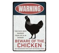 MUYIASER Señal de advertencia de metal de aluminio con texto en inglés "Beware Of The Chicken", letrero de advertencia para puerta de zoológico, puerta, patio, decoración de pared del hogar, 8 x 12