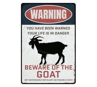 MUYIASER Señal de advertencia de metal de aluminio con texto en inglés "Beware Of The Goat" para puerta de zoológico, valla, patio, decoración de pared del hogar, 8 x 12 pulgadas