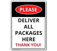 MUYIASER Señal de entrega con texto en inglés «Please Deliver All Packages Here», de aluminio, para exteriores, letrero de metal para jardín, patio, letrero de entrega para el hogar, 8 x 12 pulgadas