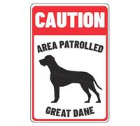 MUYIASER Señal de precaución con texto en inglés "Area Patrolled Great Danese" Beware Of Dog - Letrero de metal de aluminio para puerta, valla o patio, decoración de pared del hogar, 8 x 12 pulgadas