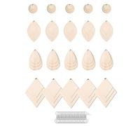 Muyilanc 230 Piezas de 4 Formas de Pendientes de Madera Sin Terminar con 60 para Pendientes, 60 Anillos de Salto y 50 de Cuentas de Plata