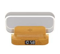 Muyilanc Luz de Noche con Despertador para Dormitorio, Lámpara Táctil con Cargador Inalámbrico, Luz de Despertador Regulable.