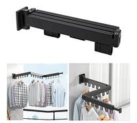 MUYIRTED Tendedero Plegable Extensible 128cm Aluminio para Tendedero Exterior De Pared, Negro, Resistente, Interior Y Exterior, endedero Bañera, 18 Anzuelos