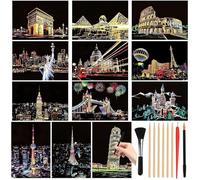 Muyohix 12 Hojas Papel Arcoíris para Rascar A5 Postal, Scratch Paper Art Rainbow con 9 Herramientas, Manualidades para Adultos y Niños - Ideal para Regalos de Cumpleaños