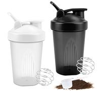 Muyohix 2 Pcs Shaker Proteinas, 400ml Botella Agitadora con Bola Mezcladora, Botella Mezcladora de Batidos de Proteínas, Sin Fugas, Sin BPA para Fitness, Suplemento, Botellas de Bebidas(Negro, Blanco)
