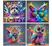 Muyohix 4Pcs Pintar por Numeros Niños, Cuadros para Pintar por Numeros Animales, Pintura Acrilica Manualidades, DIY Cuadro Artesanías de Arte Niños Adultos (26x26m)