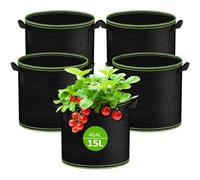 Muyohix 5 Pack Maceta 15 litros, Bolsas de Cultivo de Tela No Tejida Gruesa de 300 G/M² con Asas, Reutilizables, para Tomates, Patatas, Verduras, Flores, Balcón, Jardín, Invernadero, Huerto Urbano