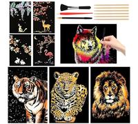 Muyohix 8 Hojas Papel Arcoíris para Rascar A4, Scratch Paper Art Rainbow, Papel para Raspar de Animales con 6 Herramientas, Manualidades para Adultos y Niños - Ideal para Regalos de Cumpleaños