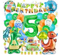 Muyohix Decoracion Dinosaurios Cumpleaños 5 Años, Grandes Globos Dinosaurios con Hhappy Birthday Bandera, Globos Verde Amarillo para Selva Decoraciones Cumpleaños de Fiesta Niño