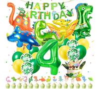 Muyohix Set Decoracion Dinosaurios Cumpleaños 4 Años, Grandes Globos Verde Dinosaurio, Decoraciones de Dinosaurios para Cumpleaño, Decoración de Cumpleaños 4 Años Niño, para Fiesta de Dinosaurio Selva