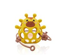 MuyPetit Jirafa Mordedor y Sonajero Bebé de Silicona, Juegos bebes 6-12 meses para estimulación sensorial, Mordedor Fácil de Agarrar y Libre de BPA, Apto desde 0 Meses (Amarillo con bolita y correa)