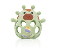 MuyPetit Jirafa Mordedor y Sonajero Bebé de Silicona, Libre de BPA y tóxicos, Sonajeros bebes 6-12 meses, Mordedor bebe Fácil de Agarrar, Sonajeros bebe 0-3meses blanditos (Verde con bolita)