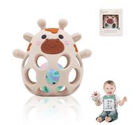 MuyPetit Jirafa Sonajero y Mordedor para bebé, Libre de BPA y tóxicos, Juegos bebe 0-6 meses, Sonajero bebe 0-3 meses, Juguete Montessori Bebé fácil de agarrar, Regalo recien nacido (Beige)