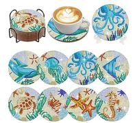 Muzagroo Art Diamond Coaster Art - Kit de pintura de mosaico con diamantes, para principiantes, para reducir el estrés, para adultos, 8 piezas (animales marinos)