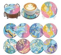 Muzagroo Art Juego de posavasos de pintura de diamantes con soporte, posavasos de diamante de mármol y océano, kits de arte para principiantes, adultos, artes y manualidades para reducir el estrés, 8