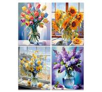 Muzagroo Art Kits de pinturas de diamantes de flores para adultos, kits de arte de diamantes de girasol para principiantes, manualidades a mano, kit completo de puntos de diamante 5D, arte de gemas de