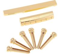 MuzcYM 6pcs pasadores de puente de guitarra de latón dorado con conjunto de tuercas de sillín de puente de guitarra para 6 cuerdas de repuesto de guitarra acústica