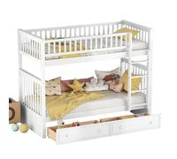 MUZHIXIANG Litera con cajones y somier de láminas, diseño convertible, con espacio de almacenamiento, para hermanos, invitados, habitación infantil, multifunción, color blanco + pino + 90 cm x 200 cm